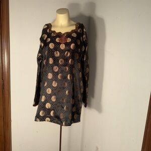 Black and Gold Polka Dot Long Sleeve Dress
